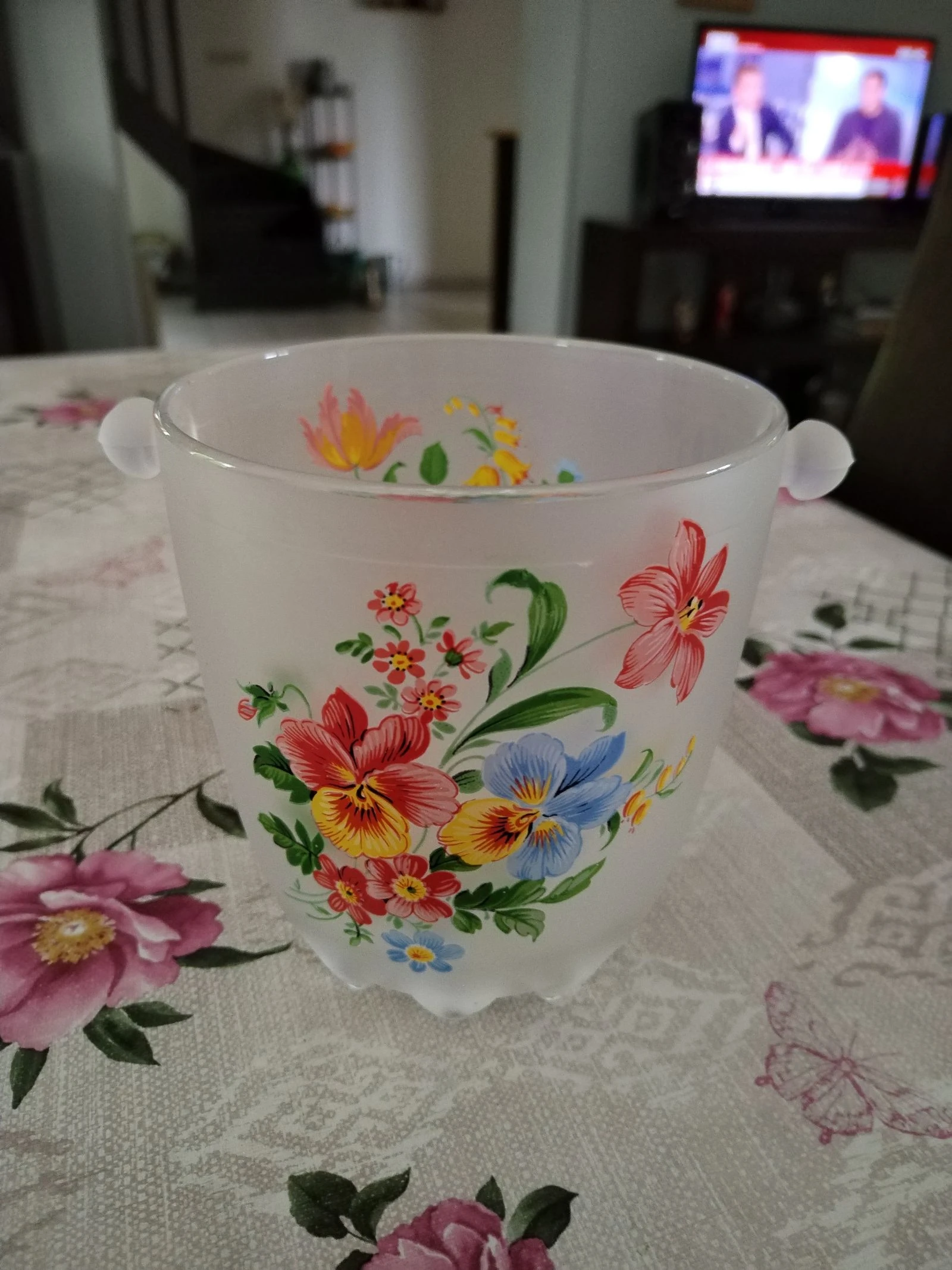 Hermoso cubo para hielo vintage con decoraciones florales de campo, vidrio escarchado – photo 5